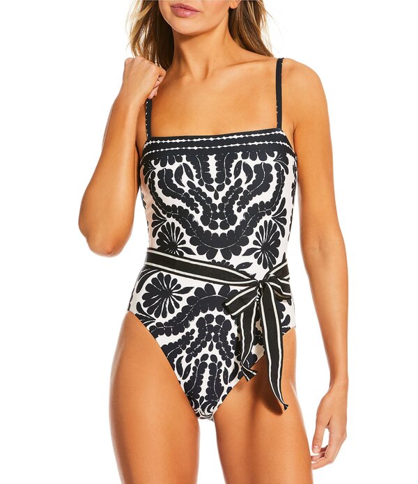 アントニオ メラーニ レディース トップス 衣装 Antonio Melani Talavera Bandeau Ribbon Belt One Piece Swimsuit Black 黒いこと