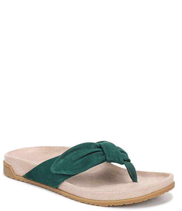 バイオニック レディース シューズ サンダル スエードクロス Vionic Eva Suede Bow Detail Thong Sandals Posy Green 緑であること
