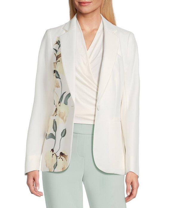 アンクライン レディース アウター 厚地の外套 刷り上げる 上衣 Anne Klein One Buttonotch Collar Printed Jacket White Dove Multi 白いこと