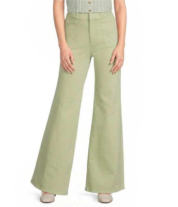 エーラブズエー レディース ボトムス ジーンズズボン下 太陽フレア デニム A Loves A High Rise Lattice Pocket Wide Flare Leg Jeans French Lime 菩提樹