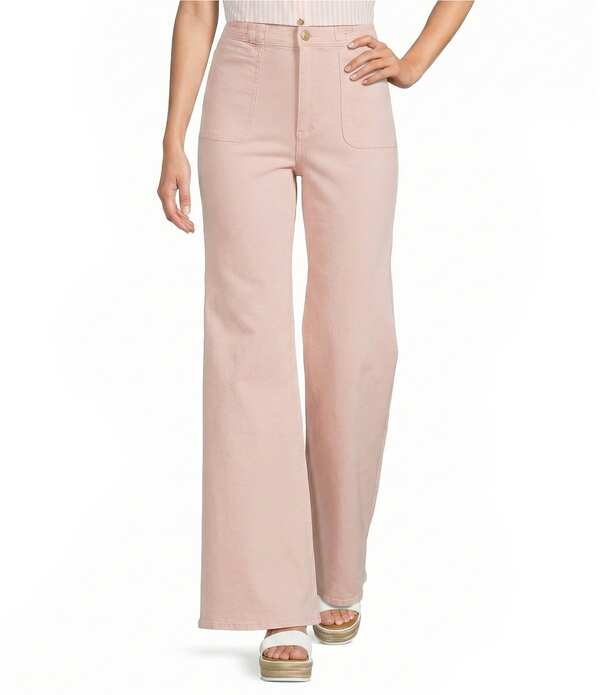 エーラブズエー レディース ボトムス ジーンズズボン下 太陽フレア デニム A Loves A High Rise Lattice Pocket Wide Flare Leg Jeans Pink Petal さくら色