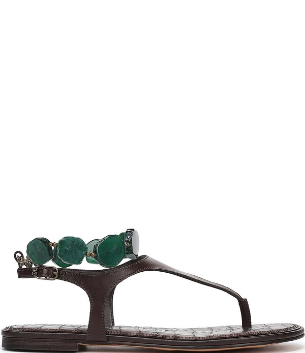 サムエデルマン レディース シューズ サンダル アンクル なめし革 Sam Edelman Canna Leather Stonembellished Anklet-Strap Flat Sandals Kerala Brown 赤銅色