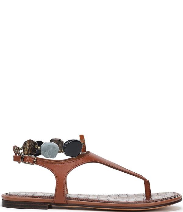 サムエデルマン レディース シューズ サンダル アンクル なめし革 Sam Edelman Canna Leather Stonembellished Anklet-Strap Flat Sandals Rich Cognac 石ころ