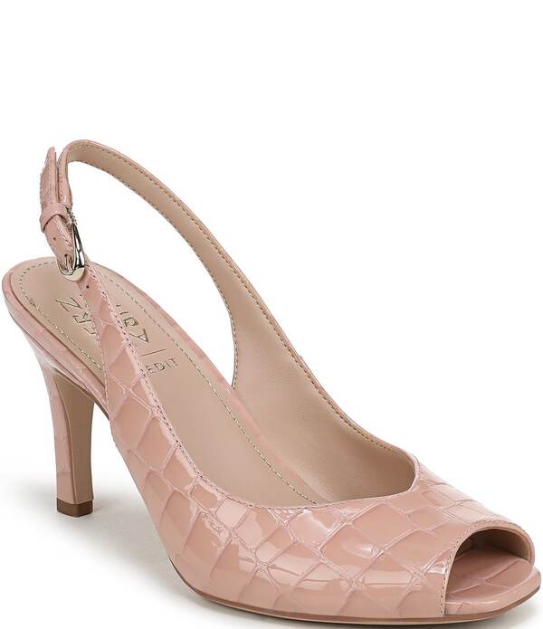 ナチュライザー レディース シューズ 踵 なめし革 Naturalizer Alexa Croco Embossed Leather Peep Toe Slingback Dress Heels Phantom Pink サクラ色