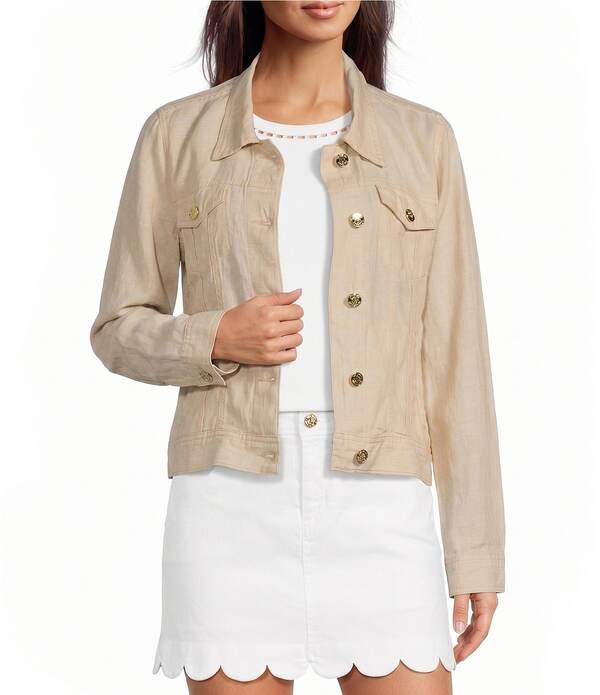 リリーピュリッツァー レディース アウター 厚地の外套 リネン 上衣 Lilly Pulitzer Seaspray Linen Point Collar Long Sleeve Jacket Wicker Tan タン