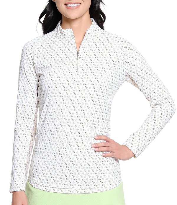スポットハーレー レディース トップス シャツ モックネック プリント Sport Haley Tempo Leafy Printed Quarter-Zip Mock Neck Long Sleeve Top Leaf Print｜ReVida 店