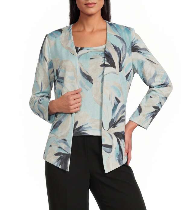 アレックスイブニングス レディース アウター 厚地の外套 プッディングトール 編み物 Alex Evenings Printed Metallic Knitwinset Mint Multi ペパーミント