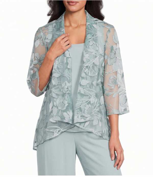 アレックスイブニングス レディース アウター 厚地の外套 シフォン プチ 刺しゅう Alex Evenings Petite Sizembroidered 3/4 Sleeve Chiffon Twinset Fresh Mint ペパーミント