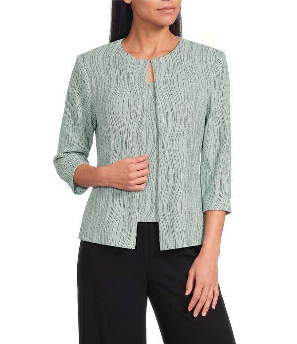 アレックスイブニングス レディース アウター 厚地の外套 プチ 刷り上げる 編み物 Alex Evenings Petite Size Printed Jacquard Knitwinset Fresh Mint ペパーミント