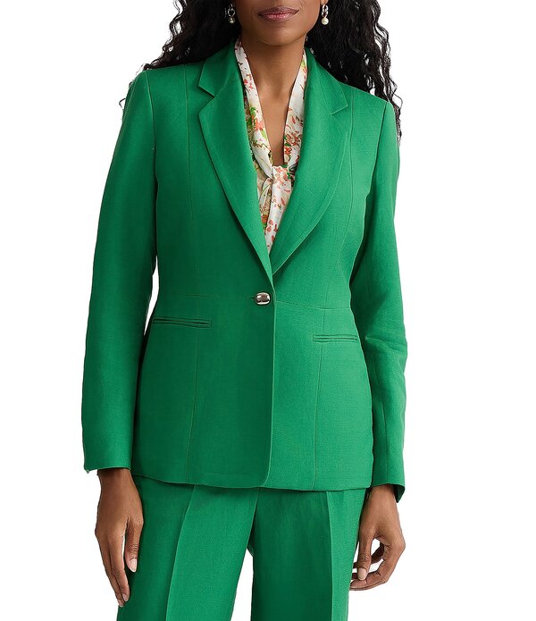 カスパール レディース アウター 厚地の外套 スポーツジャケット リネン Kasper Linen Blend Notch Collar One Button Blazer Lush Green 緑であること