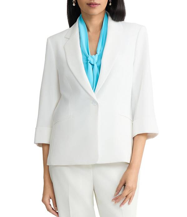 カスパール レディース アウター 厚地の外套 スポーツジャケット リネン Kasper Linen Blend One Buttonotch Collar With Cuffed Sleeves Coordinating Blazer Lily White 白いこと