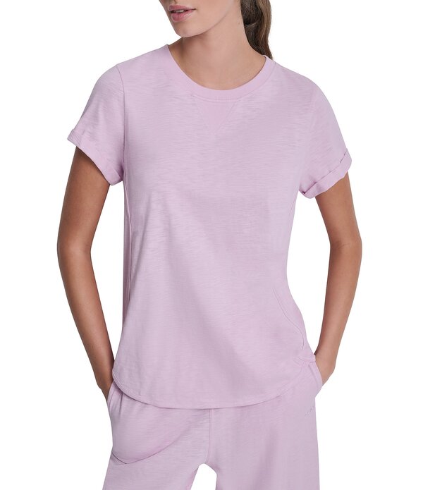ダナキャラン レディース トップス シャツ クルーネック コットン ジャージー DKNY Sport by Donna Karan Cotton Slub Jersey Crew Neck Short Rolled Cuff Tee Pick Lavender ラベンダー｜ReVida 店 8,380円