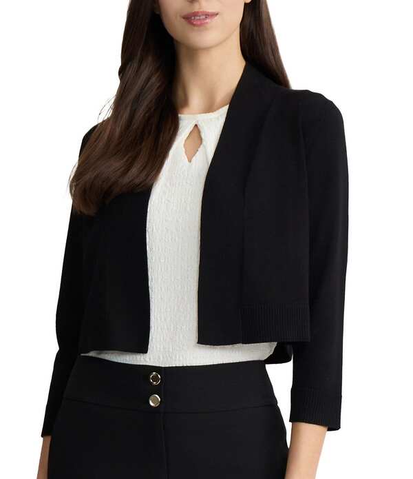 カスパール レディース アウター 編み物・ティーシャツ ジレー クロップド Kasper Open Front Knit 3/4 Sleeve Cropped Cardigan Black 黒いこと