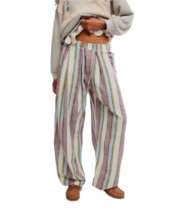 フリーピープル レディース ボトムス 心地よいズボン下 刷り上げる Free People Chambers Laid Back Stripe Print Mid-Rise Wide-Leg Pants Ivory Combo 象牙色