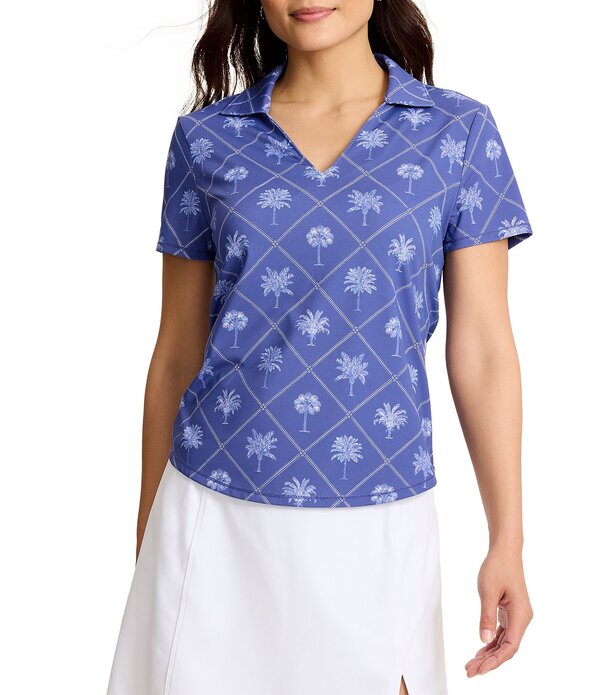 トッミーバハマ レディース トップス シャツ Tommy Bahamabby Getaway Frond IslandZoneR Palm Tree Polo Collar Short Sleeve Top Sanibel Blue ブルー｜ReVida 店
