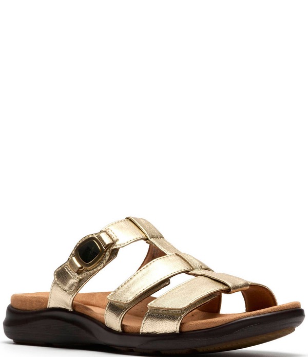 クラークス レディース シューズ パンプス サンダル なめし革 Clarks Artisan Kitly Patent Leather Slide Sandals Champagne 三鞭酒