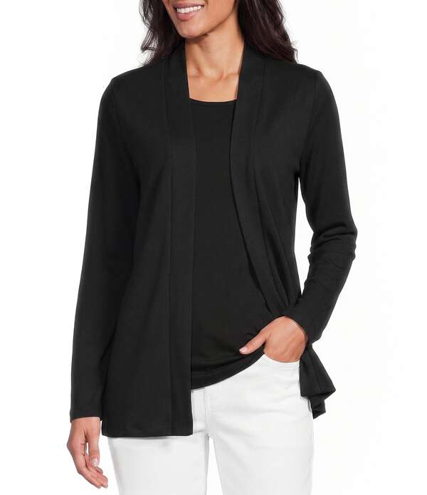 アリソン デイリー レディース アウター 厚地の外套 プチ ジレー Allison Daley Petite Size Long Sleeve Open-Front Cardigan Black 黒いこと