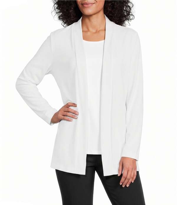 アリソン デイリー レディース アウター 厚地の外套 プチ ジレー Allison Daley Petite Size Long Sleeve Open-Front Cardigan White 白いこと
