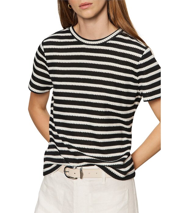 サンクチュアリー レディース トップス Tシャツ クルーネック プリント Sanctuary Perfectextured Stripe Print Crew Neck Short Sleeve Tee Black/Chalk Stripe チョーク｜ReVida 店