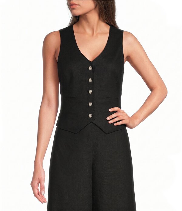 アレックスマリー レディース アウター より良い Vのど首 ノースリーブ リネン Alex Marie Coordinating Brooke V Neck Sleevelesstretch Linen Vest Black 黒いこと