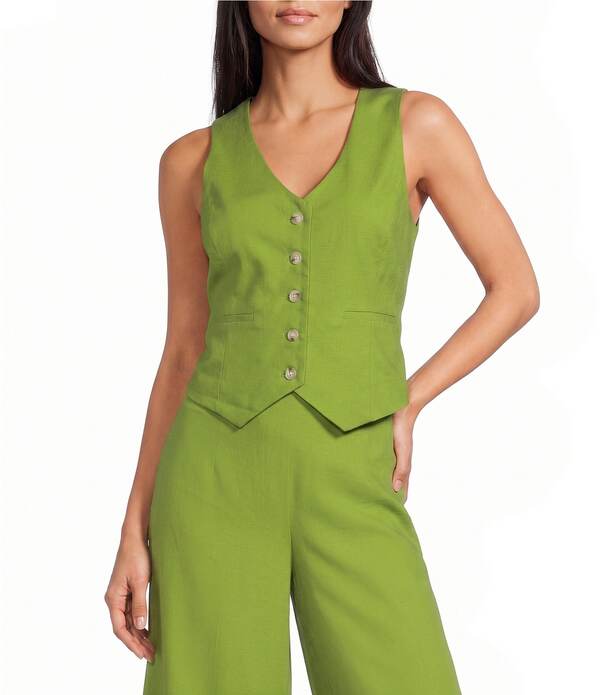 アレックスマリー レディース アウター より良い Vのど首 ノースリーブ リネン Alex Marie Coordinating Brooke V Neck Sleevelesstretch Linen Vest Fern