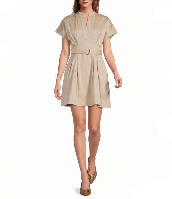 アントニオ メラーニ レディース トップス 衣裳 モックネック Antonio Melani Sylvia Belted Mock Neck Dress Natural