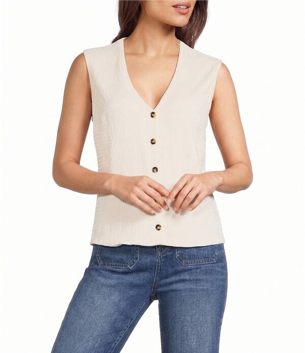 ギブソンアンドラティマー レディース アウター コート Vネック ベスト ノースリーブ ニット Gibson & Latimer Textured V-Neck Sleeveless Knit Button Front Vest Vanilla｜ReVida 店