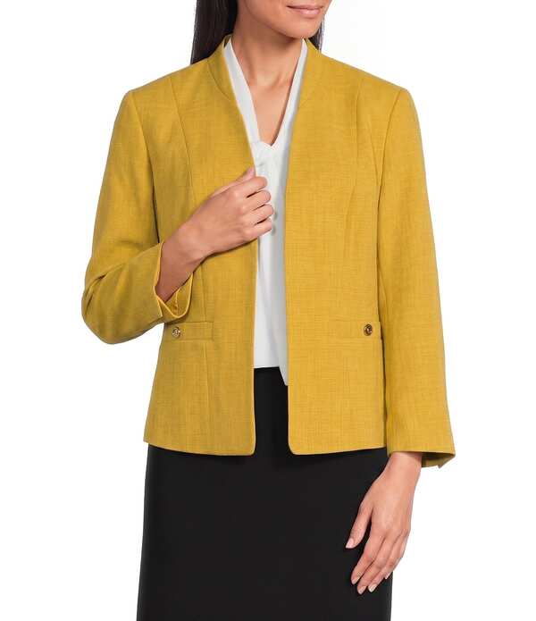 カスパール レディース アウター 厚地の外套 縮緬 上衣 Kasper Seamed Crepe Open Front Jacket Butterscotch