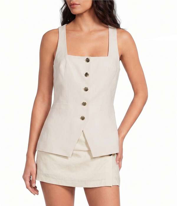 ジャンビニ レディース アウター より良い ノースリーブ リネン Gianni Bini Effie Square Neck Sleeveless Coordinating Linen Vestop Ecru エクリュ