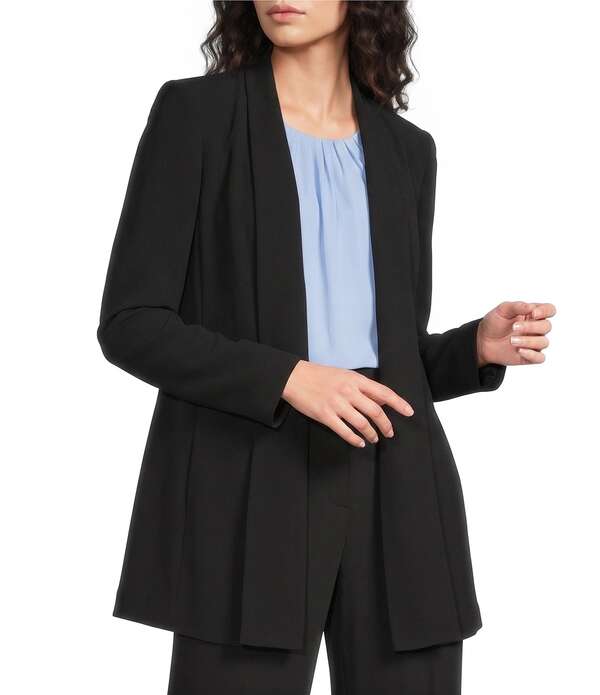 カルバンクライン レディース アウター 厚地の外套 縮緬 上衣 Calvin Klein Crepe De Chine Open Front Long Sleeve Jacket Black 黒いこと
