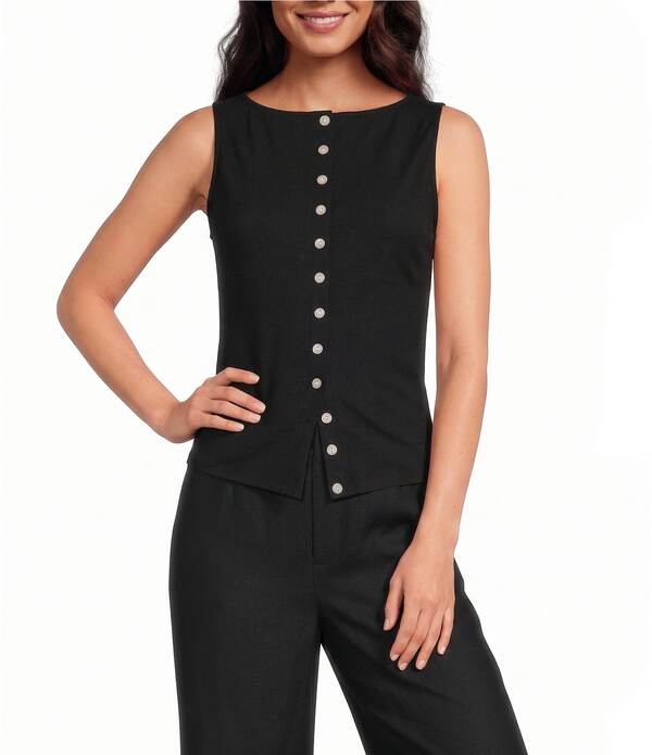 ジャンビニ レディース トップス シャツ ニット Gianni Bini Button Front Knitank Black ブラック|ReVida 店