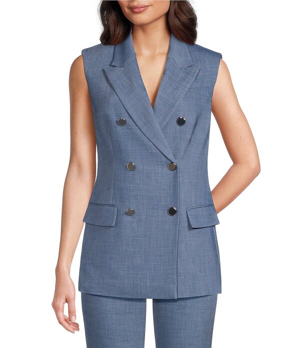 カルバンクライン レディース アウター より良い ノースリーブ Calvin Klein Coordinating Lux Double Breasted Notch Lapel Sleeveless Button Front Vest Light Indigo インディゴ
