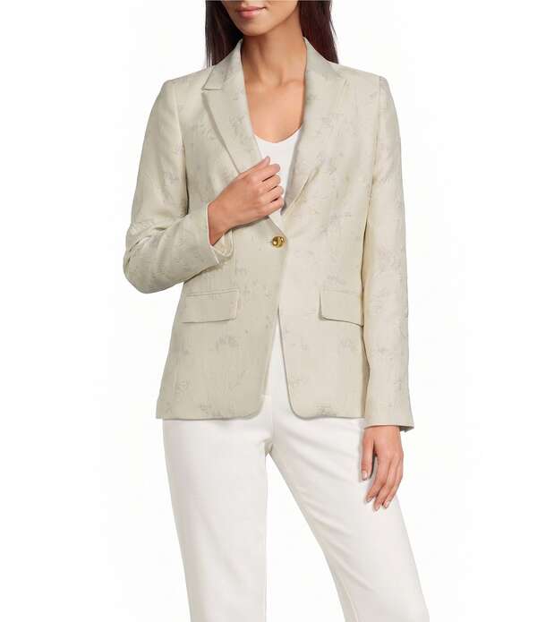 ダナキャラン レディース アウター コート ジャケット Donna Karan Jacquard Notch Lapel 1 Button Jacket Light Buttercream|ReVida 店