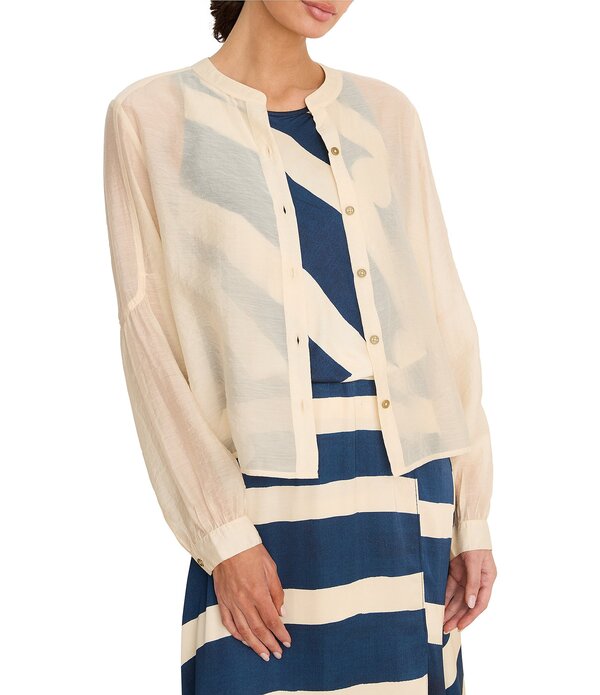 ニックアンドゾー レディース アウター 厚地の外套 プルオーバー シアー 上衣 NIC + ZOE Sheer Woven Band Collar Long Sleeve Button-Front Shirt Jacket Classicream 皮膚軟化剤