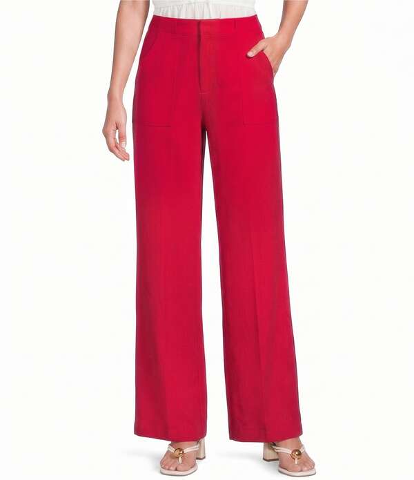 ルーシー光の都市 レディース ボトムス 心地好いズボン下 ワイドレッグ Lucy Paris Diana Flat Front Wide Leg Pocketed Pants Red 赤いこと