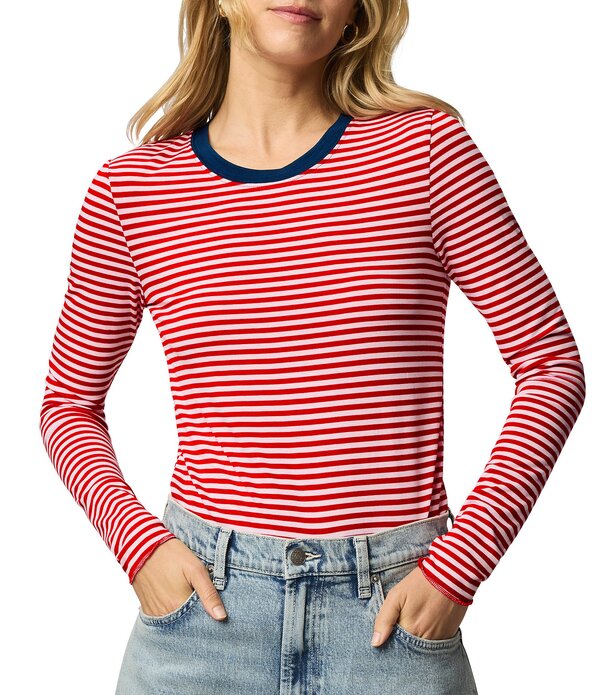 スプレンディット レディース トップス ティーシャツ 労働者の一団のど首 Splendid Bamboo Striped Crew Neck Long Sleeve Tee Navy/Rouge/White 白いこと