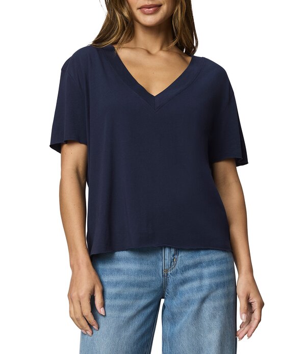 スプレンディット レディース トップス プルオーバー Vのど首 編み物 プルオーバー Splendid Kacey Knit Jersey Short Sleeve V-Neck Tee Shirt Navy 米国海軍