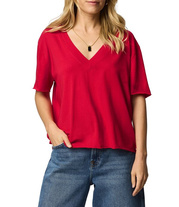 スプレンディット レディース トップス プルオーバー Vのど首 編み物 プルオーバー Splendid Kacey Knit Jersey Short Sleeve V-Neck Tee Shirt Rouge
