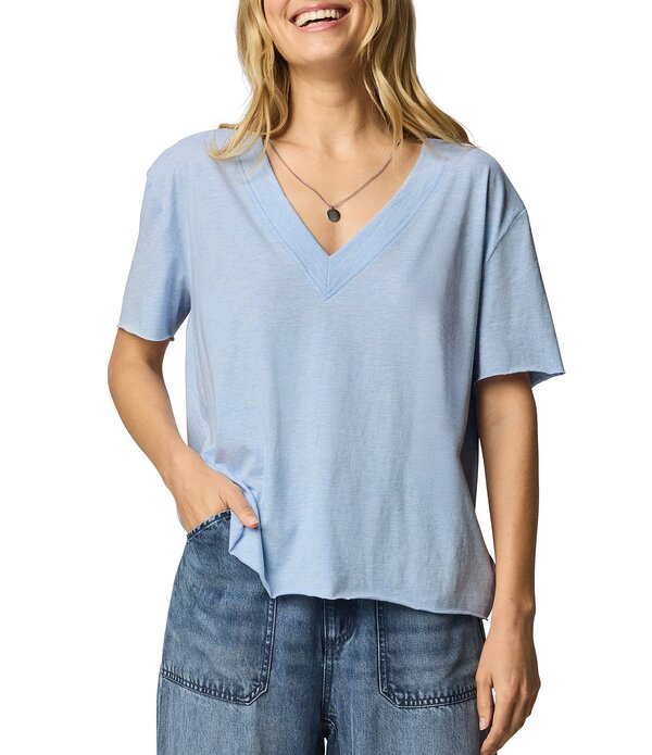 スプレンディット レディース トップス プルオーバー Vのど首 編み物 プルオーバー Splendid Kacey Knit Jersey Short Sleeve V-Neck Tee Shirt Sea Breeze Heather ギョリュウモドキ