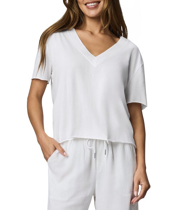 スプレンディット レディース トップス プルオーバー Vのど首 編み物 プルオーバー Splendid Kacey Knit Jersey Short Sleeve V-Neck Tee Shirt White 白いこと