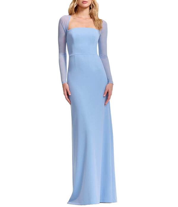 ドレスザポプレーション レディース トップス 衣裳 メッシュ Dress the Population Maxwell Square Neck Mesh Long Sleeve Column Gown Sky