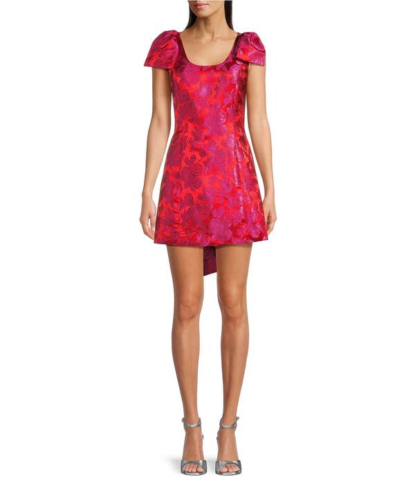 シュガーリップス レディース トップス 衣裳 御花柄 ミニ ノースリーブ 御花 Sugarlips Duson Floral Jacquard Scoop Neck Sleeveless Bow Sash Mini Dress Pink/Red 赤いこと