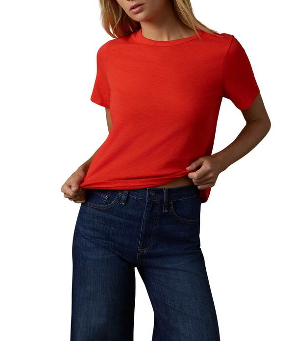 ファレティ レディース トップス プルオーバー 労働者の一団のど首 綿織物 編み物 Faherty Organicotton Knit Crew Neck Short Sleeve Tee Poppy Red 赤いこと