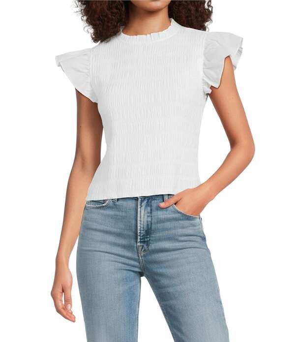 シュガーリップス レディース トップス プルオーバー モックネック フラウンス ノースリーブ シャーリング Sugarlips Ruffle Mock Neck Sleevelessmocked Top White 白いこと