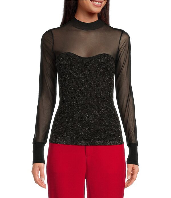 エーラブズエー レディース トップス プルオーバー モックネック メッシュ シアー A Loves A Sheer Illusion Mesh Mock Neck Long Sleeve Fullength Top Black 黒いこと