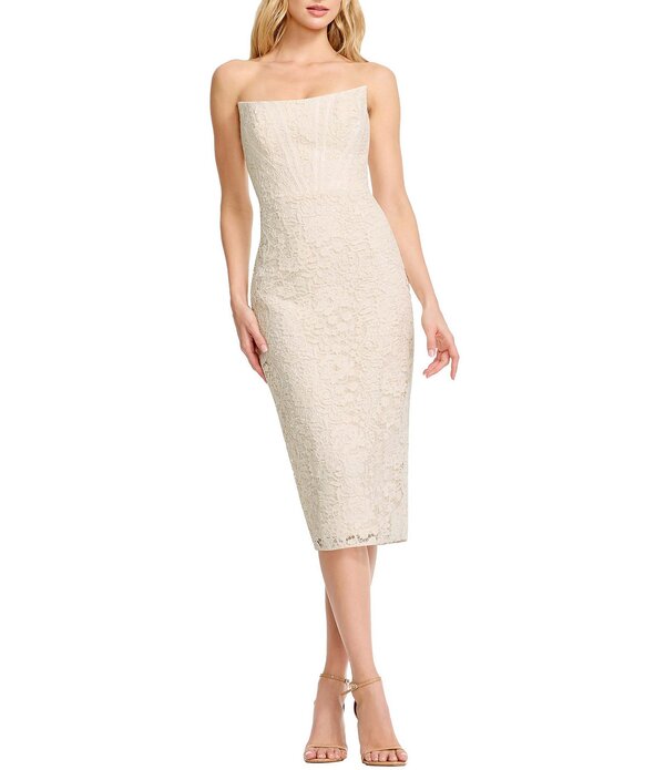 ドレスザポプレーション レディース トップス 衣裳 MIDI ストラップレス スピード競技 Dress the Population Cosette Corset Lace Strapless Bodycon Midi Dress Off White 象牙色