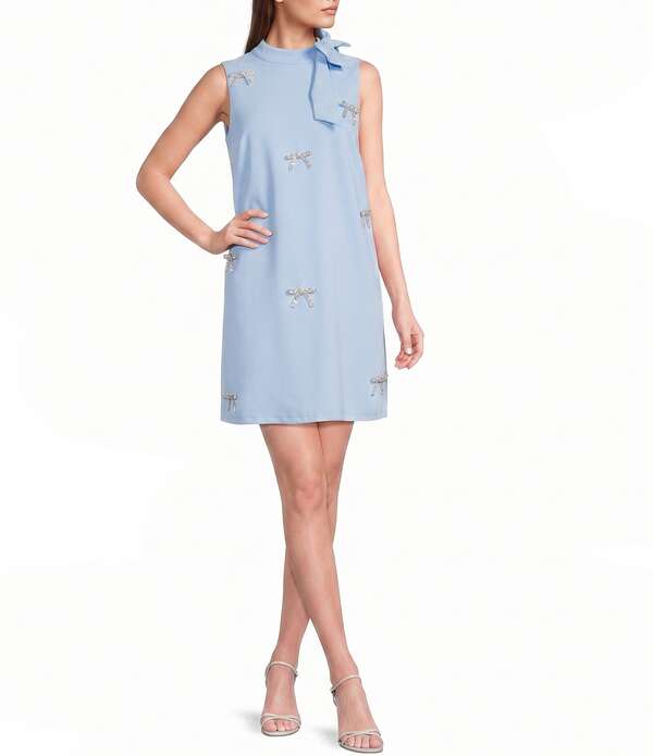 シュガーリップス レディース トップス 衣装 モックネック ミニ ノースリーブ Sugarlips Pamelda Rhinestone Bow Mock Neck Sleeveless Mini Dress Light-Blue 青色