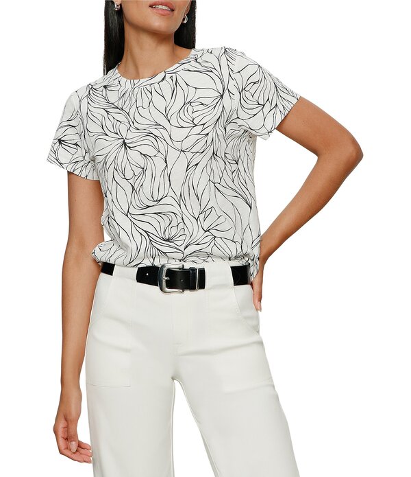 駆け込み寺 レディース トップス ティーシャツ 労働者の一団のど首 刷り上げる Sanctuary The Perfectee Line Print Crew Neck Short Sleeve Tee Blacklines