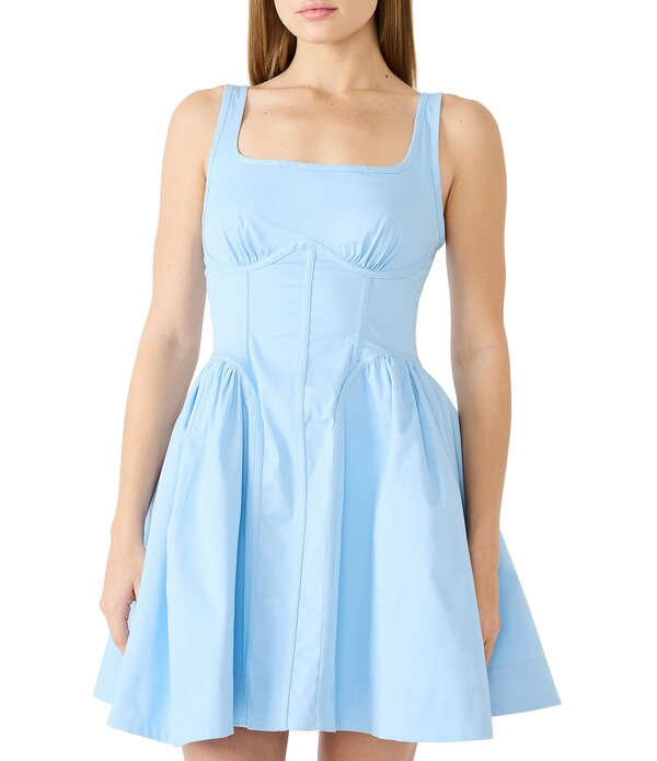 スティーブ マデン レディース トップス 衣装 ミニ ノースリーブ Steve Madden Vail Fit and Flare Drop Waist Sleevelessquare Neck Mini Dress Azure Blue 青色