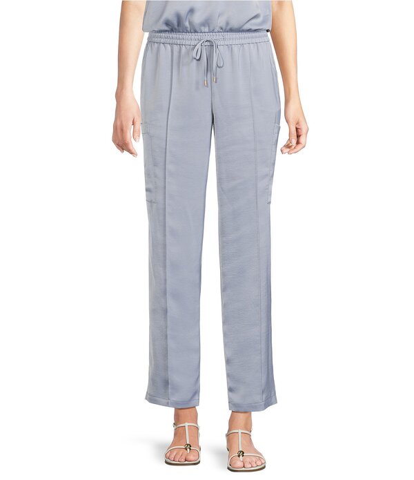 スカイズアブルー レディース ボトムス 心地好いズボン下 カーゴパンツ Skies Are Blue Pintuck Drawstring Coordinating Cargo Pants Blue Grey 薄墨色
